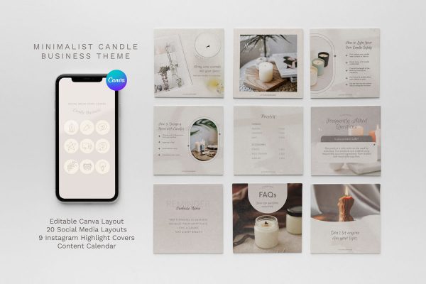 minimalist candle business canva template